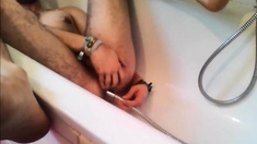 Bi-guy Using Shower Head, Squirting Water, Enema