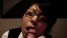 Japanese glasses girl blowjob and fuck