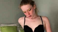 Shemale tranny enjoying solo masturbation