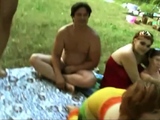 Russian amateur mature group sex in nature