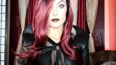 Busty Redhead MILF in a Corset Plays Solo