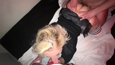 Amazing blowjob threesome movie with amazing blonde