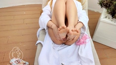 Slutty girl foot fetish with masturbation