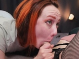 The redhead babe deepthroated Tranny's dick.