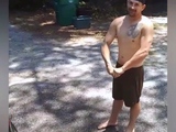 Outdoors gay hunks blow each other