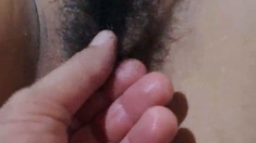 Hairy Aussie amateur fingering pussy outdoors