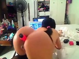 Chubby big boobs brunette toys her ass on webcam