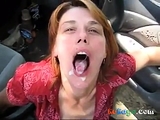 Amateur MILF Blow Job Outside Eats Cum