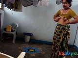 desi with hairy armpit wears saree after bath