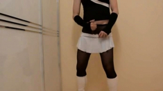 me crossdressing in pantyhose wanking my cock with cumshot