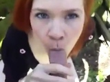 British slut sucks outdoors