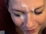 Housegirl Takes Huge Cum Shot Facial