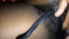 Ebony with hairy pussy and long pussy lips